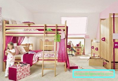 Dizajn dječje sobe za dvije djevojke različite dobi