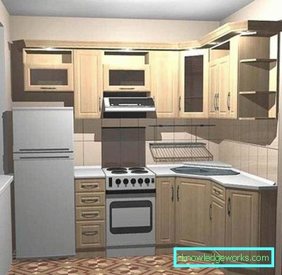 Dizajnirajte malu kuhinju površine 7 kvadratnih metara. m s hladnjakom
