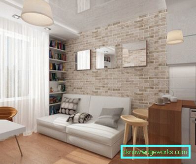 Dnevni boravak od 59 cigli - 75 fotografija