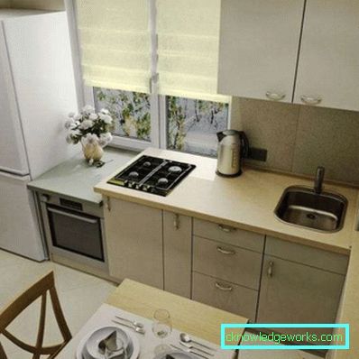Male kuhinje u malim apartmanima - dizajn interijera na fotografiji