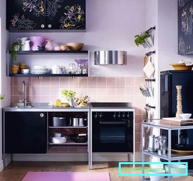 Male kuhinje u malim apartmanima - dizajn interijera na fotografiji