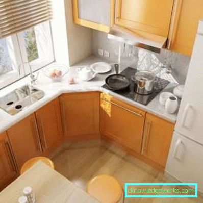 Male kuhinje u malim apartmanima - dizajn interijera na fotografiji